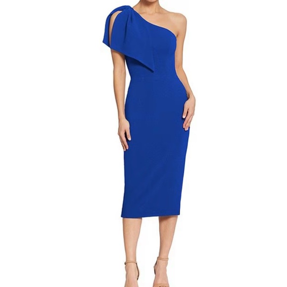 NWT DRESS THE POPULATION Tiffany One-Shoulder Midi Dress Royal Blue M reg $148 - Picture 5 of 10
